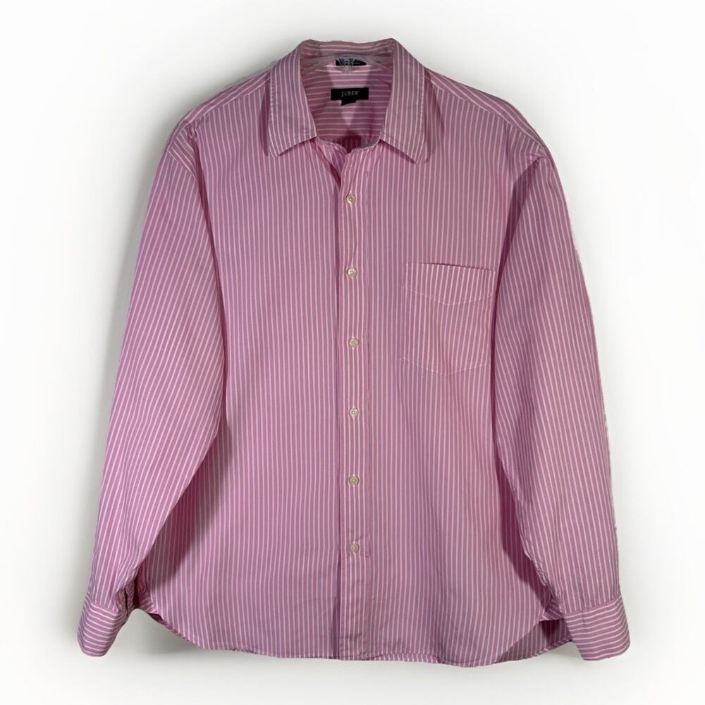 J.Crew Mens XL Pink White Pinstripe Long Sleeve Cotton Button Up Dress Shirt